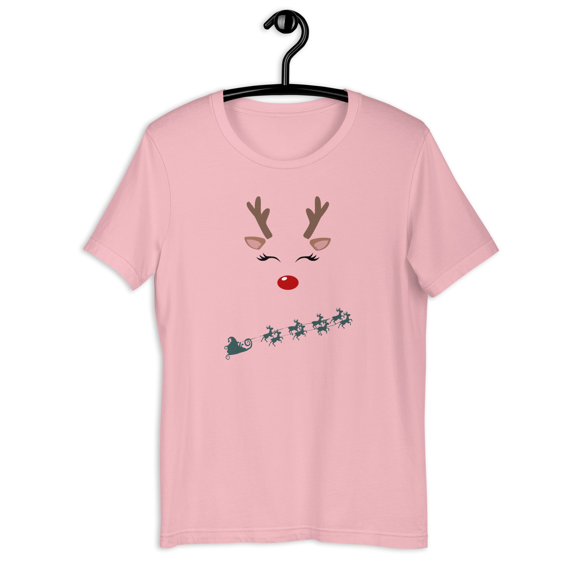 Image 14 of Pink Northern Run T-Shirt - Left Placement, size 4XL, with Reindeer artwork visible in front view.