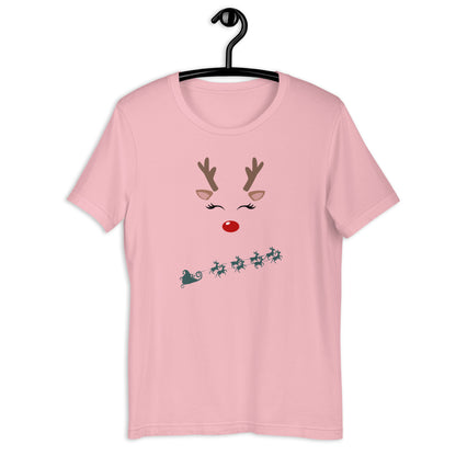 Image 14 of Pink Northern Run T-Shirt - Left Placement, size 4XL, with Reindeer artwork visible in front view.