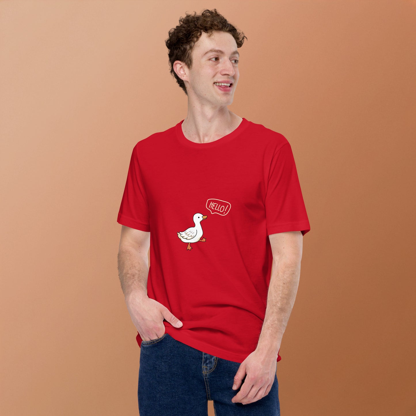Quacksy T-Shirt image 30 in Red, size 2XL, showing front view for the Hello Duck design.