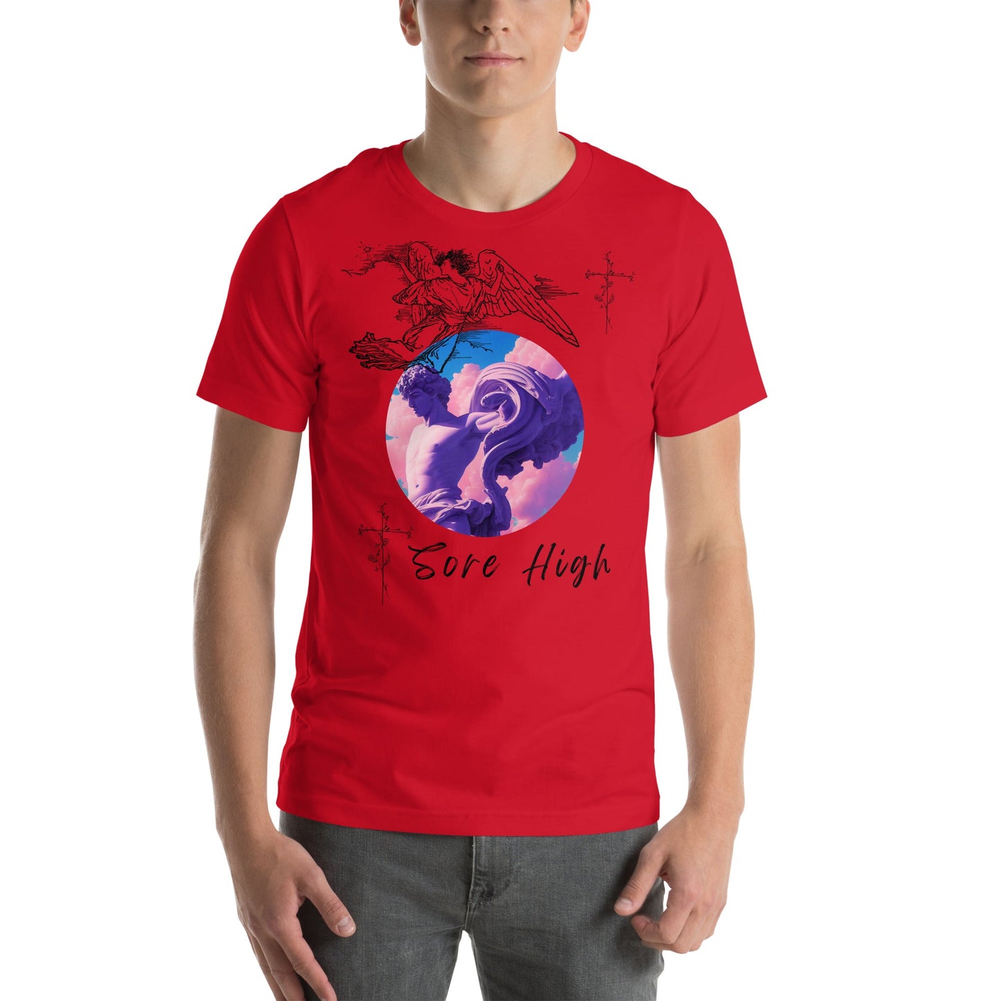 Skyborne T-Shirt - Left Placement image 9: Black version, size M with front view of the Sore High range.