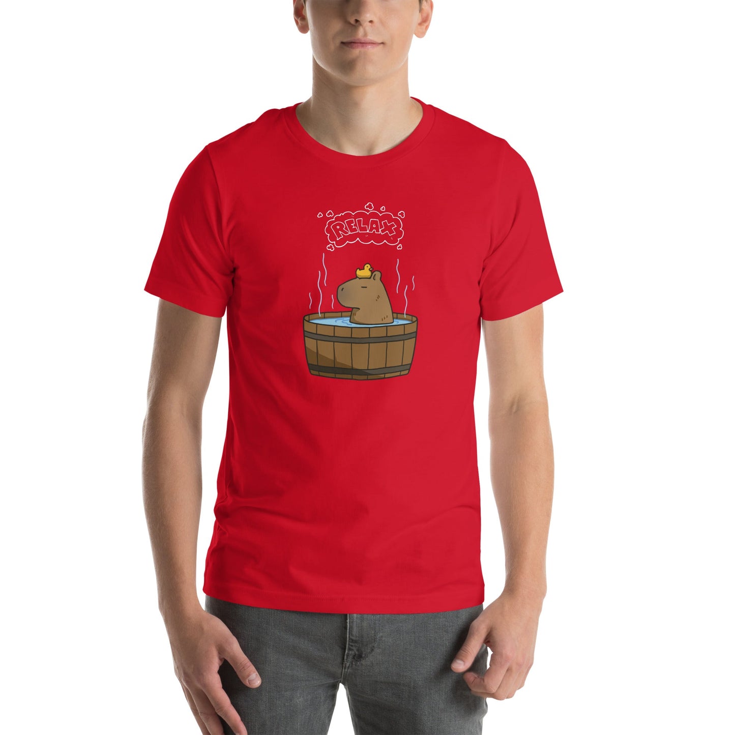 Image 9 of Black Slow Hour T-Shirt - Left Placement, size M, with Relax artwork visible in front view.