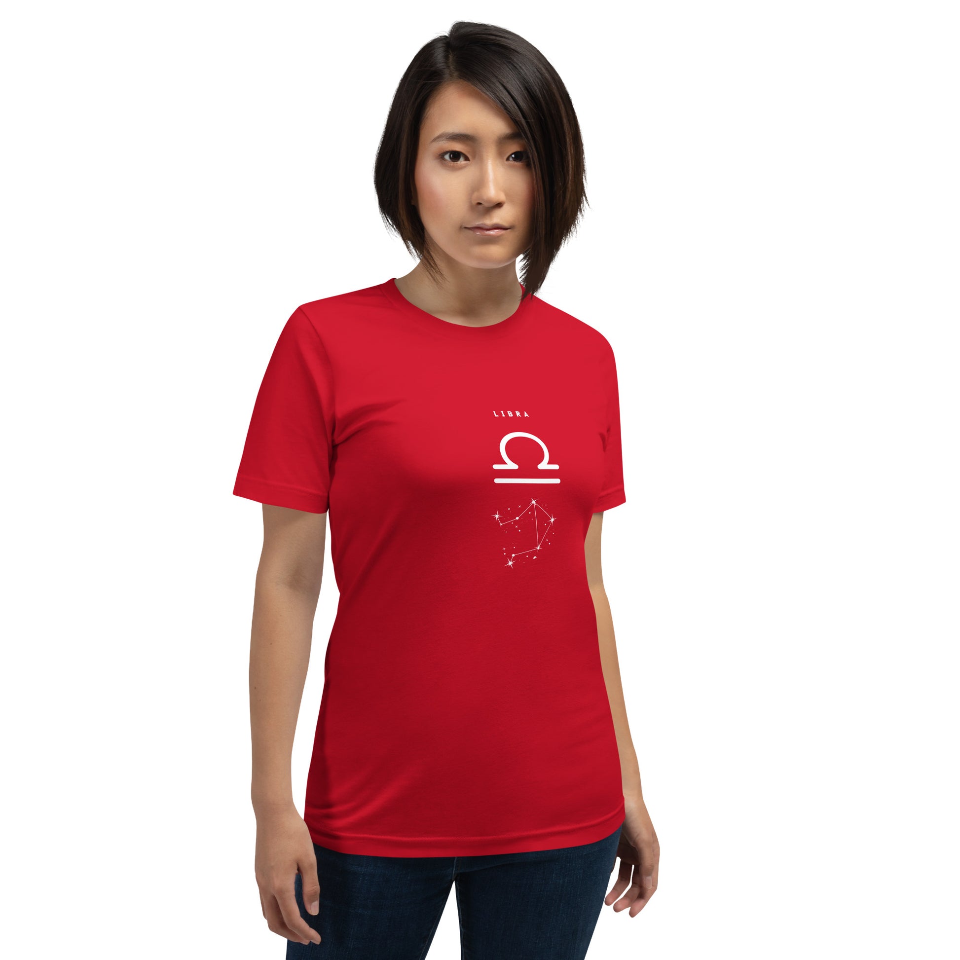 Balance Court T-Shirt - Left Placement image 25 in Red, size 2XL, showing front view for the Libra design.
