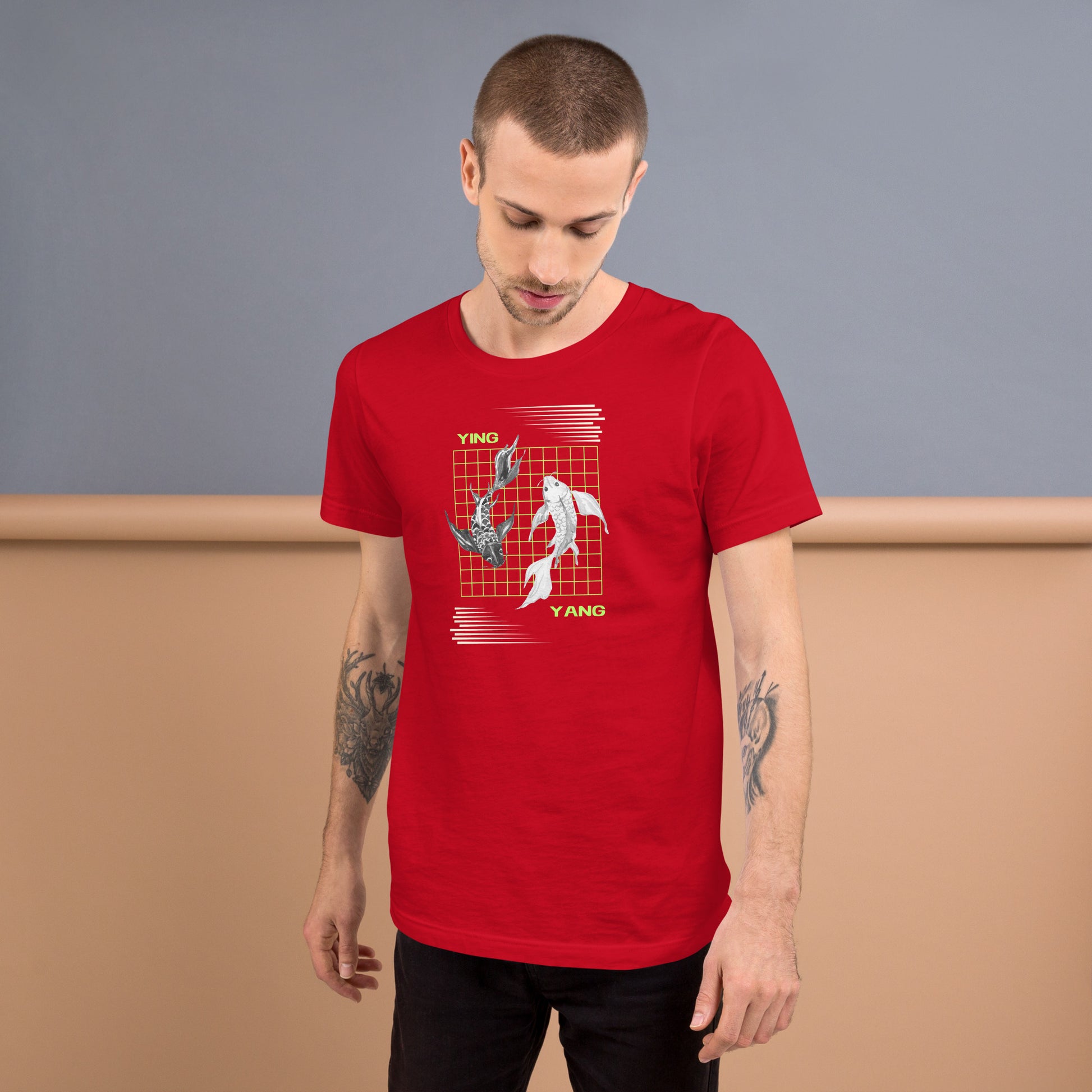 Equinoxe T-Shirt by R.A. Apparel, image 21, front view, Maroon, size S, design placement.