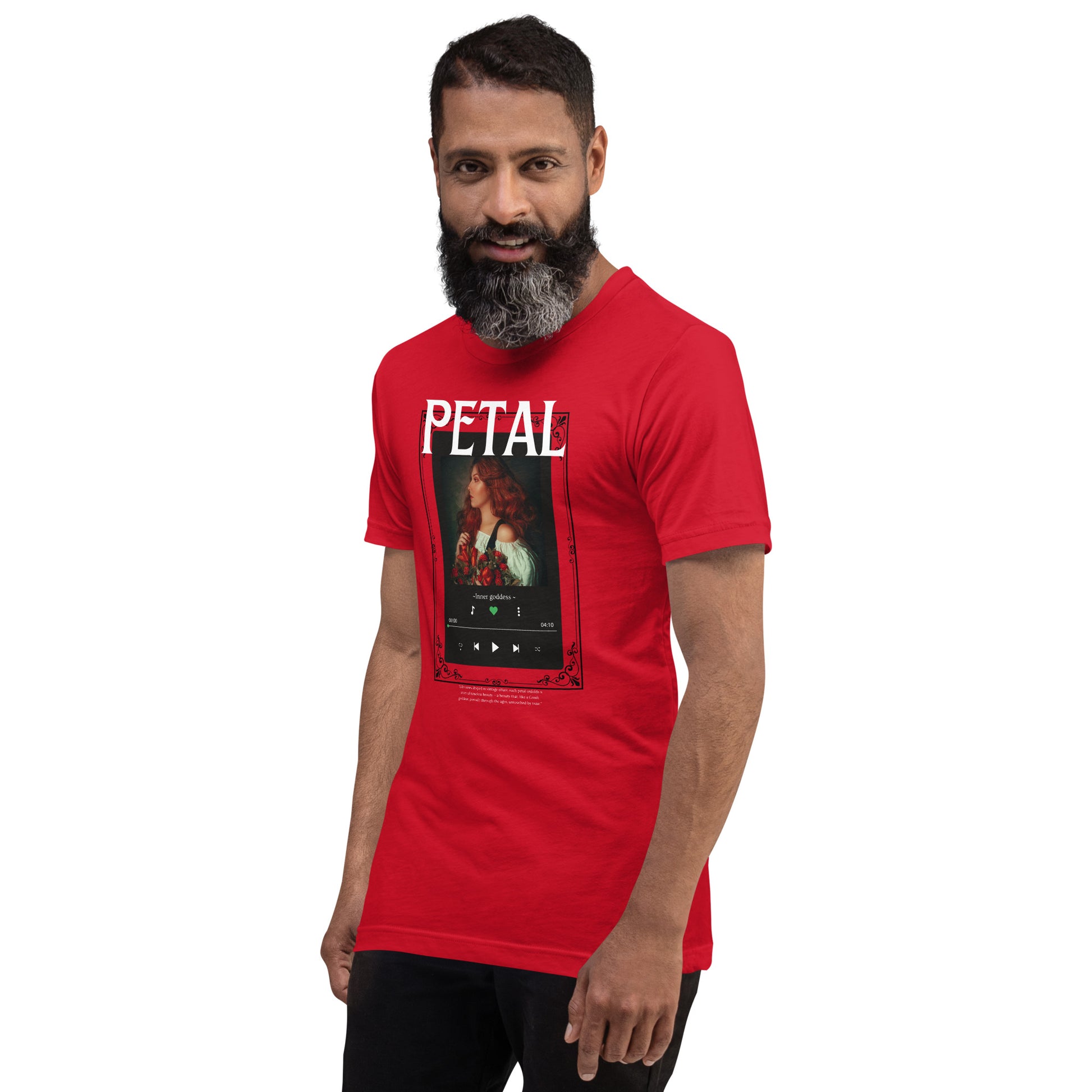 Petaline T-Shirt image 19: Maroon version, size XL with front view, left-side angle of the Petal range.