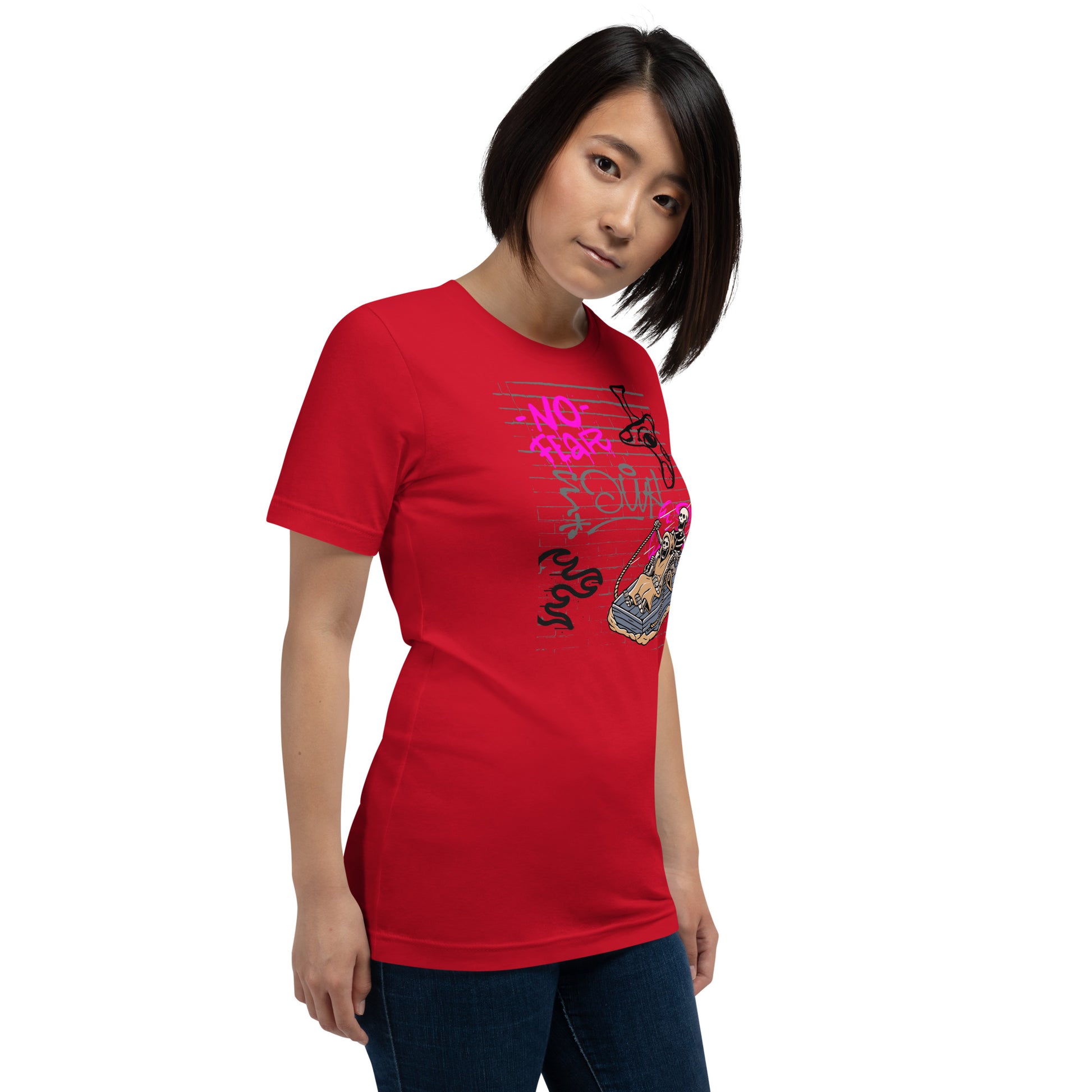 Image 18 of Vintage Black Fearless T-Shirt - Left Placement, size 2XL, with No Fear artwork visible in front view, right-side angle.
