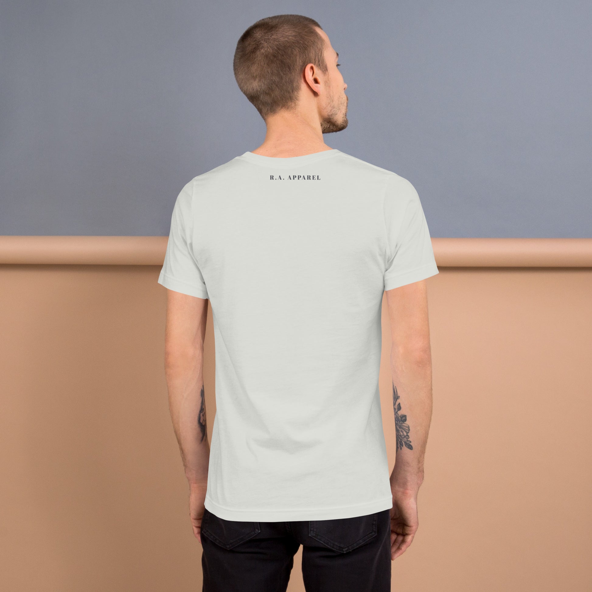 Fortitude T-Shirt - Left Placement 75 image 16: Ocean Blue version, size S with back view of the Soldier On range.