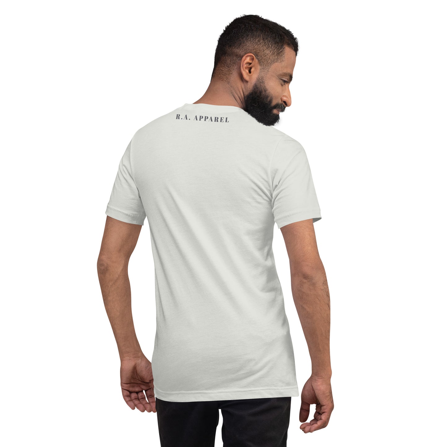 Serenity T-Shirt - Left Placement by R.A. Apparel, image 18, back view, Ocean Blue, size XL, left placement.