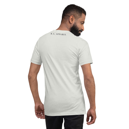 Serenity T-Shirt - Left Placement by R.A. Apparel, image 18, back view, Ocean Blue, size XL, left placement.