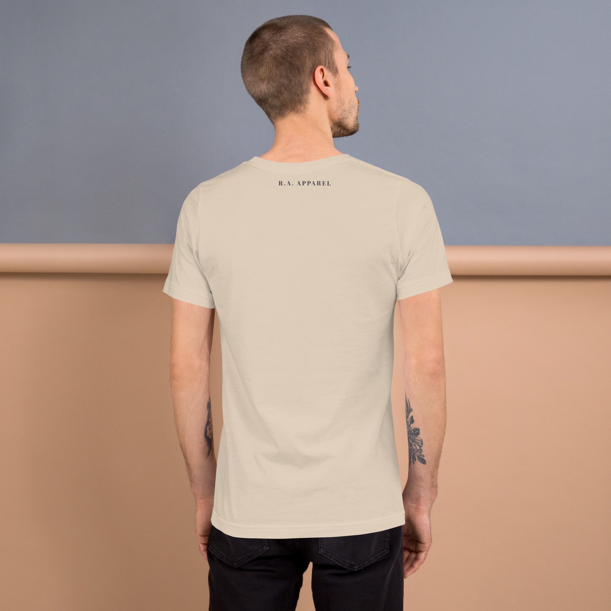 Fortitude T-Shirt - Left Placement 75 product image 18 in Ocean Blue, size L, with back view and left placement.