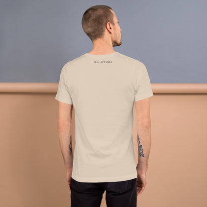 Fortitude T-Shirt - Left Placement 75 product image 18 in Ocean Blue, size L, with back view and left placement.