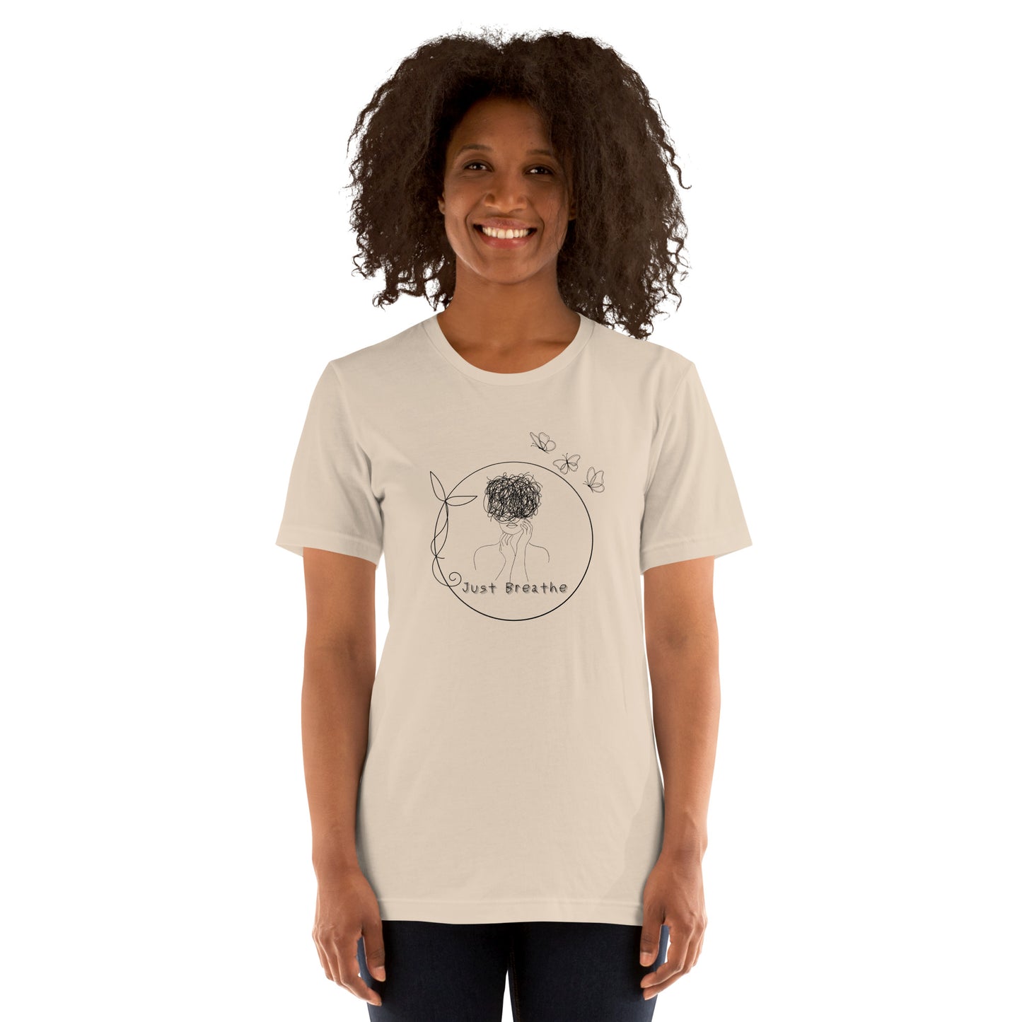 Breathing Room T-Shirt - Left Placement image 17 in Pink, size L, showing front view for the Just Breathe design.