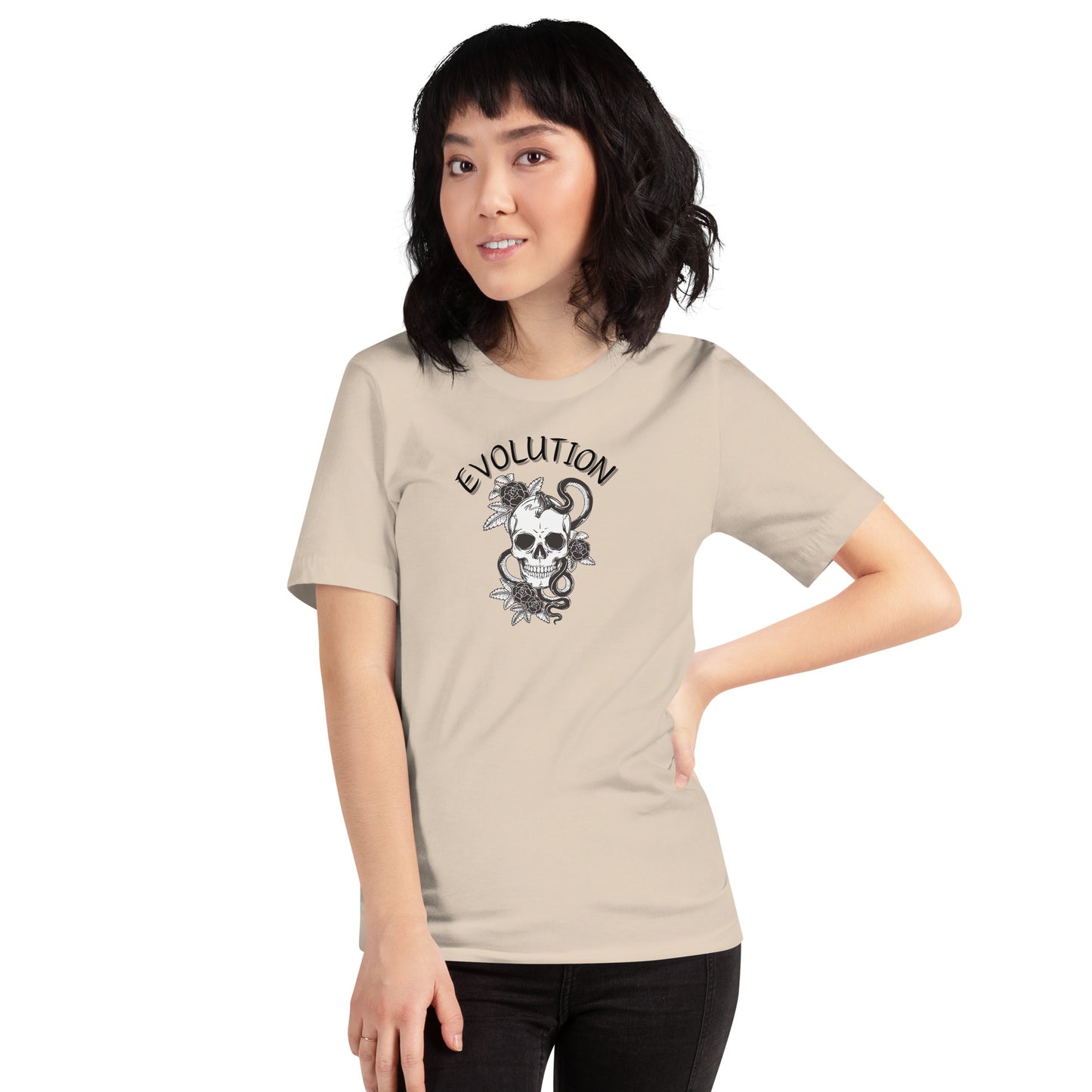Evolution T-Shirt - Left Placement image 25 in Soft Cream, size S, showing front view for the Evolution design.