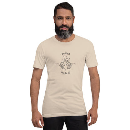 Exhale T-Shirt - Left Placement image 13 in Light Blue, size L, showing front view for the Breathe in and Breathe Out design.