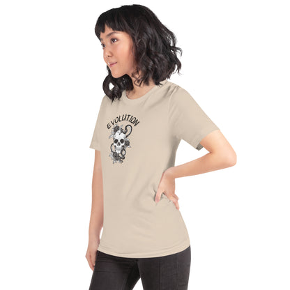 Evolution T-Shirt - Left Placement by R.A. Apparel, image 27, front view, left-side angle, Soft Cream, size L, left placement.