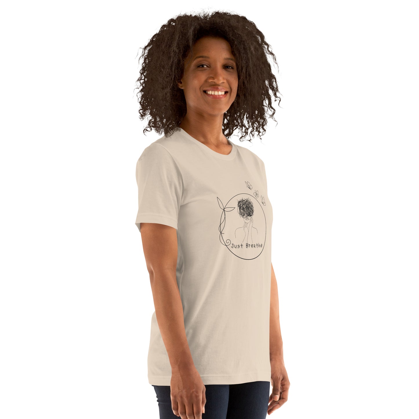 Breathing Room T-Shirt - Left Placement by R.A. Apparel, image 18, front view, right-side angle, Pink, size XL, left placement.
