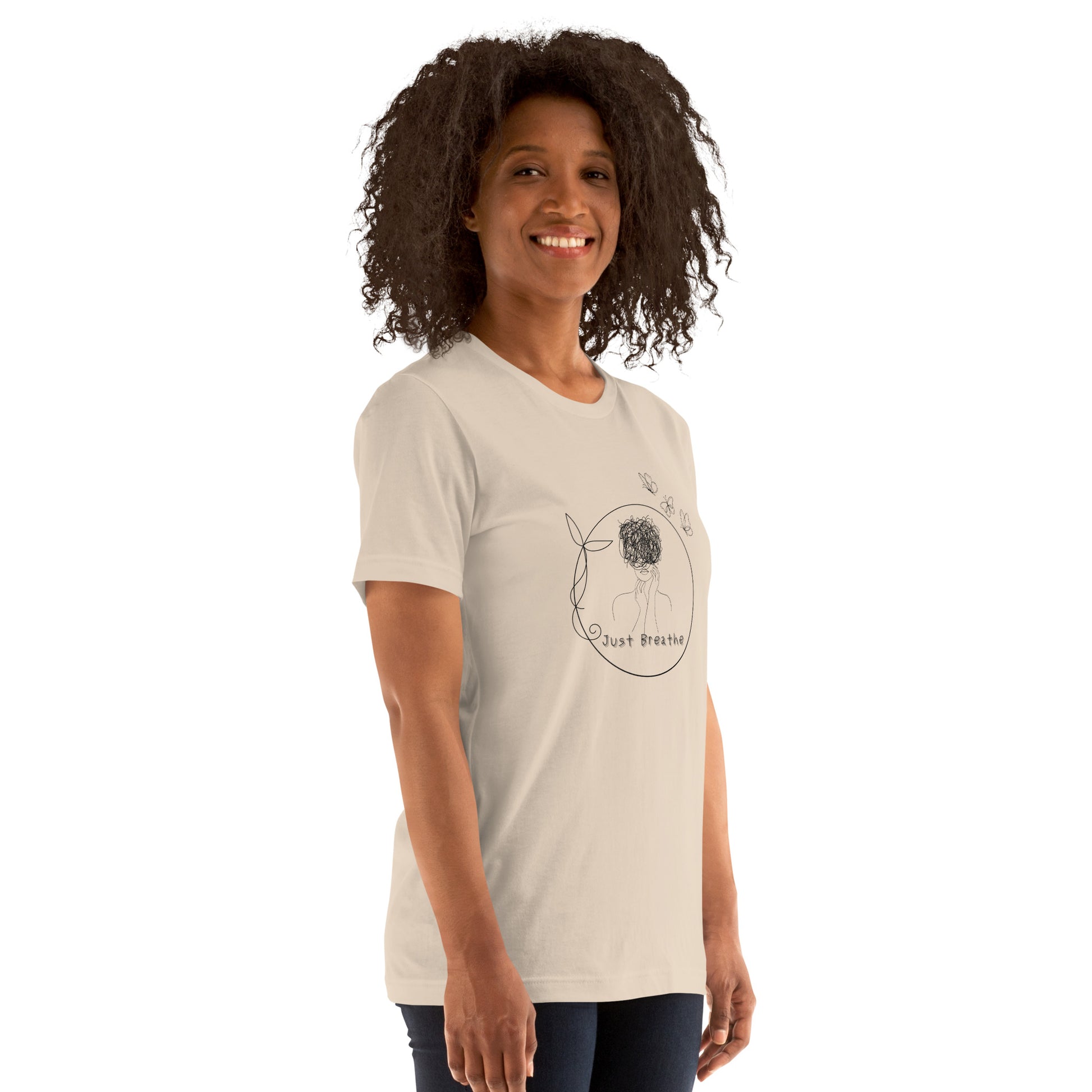 Breathing Room T-Shirt - Left Placement by R.A. Apparel, image 18, front view, right-side angle, Pink, size XL, left placement.
