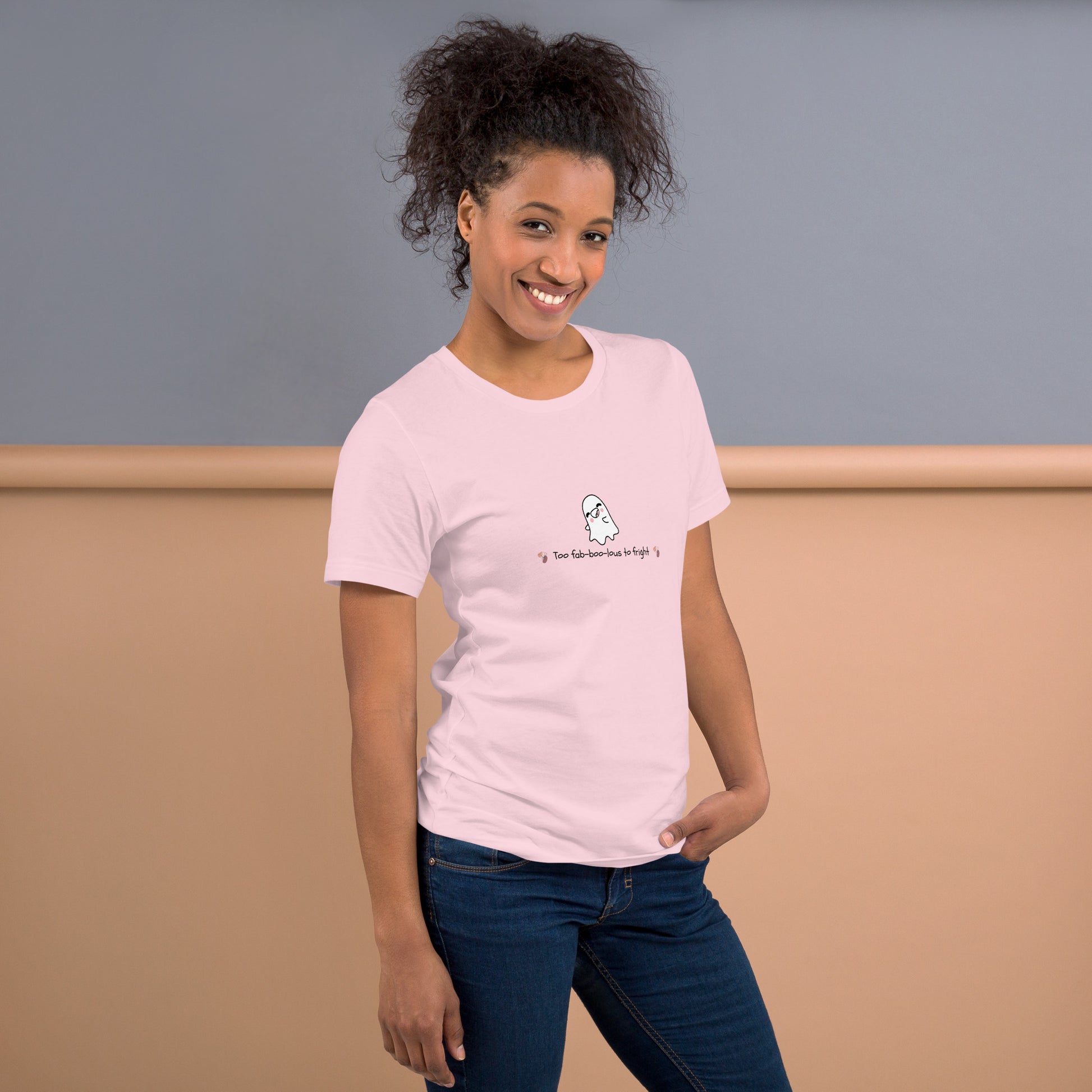 Image 41 of Heather Mint Boo Luxe T-Shirt - Left Placement, size M, with Fa Boo Lous artwork visible in right-side angle.