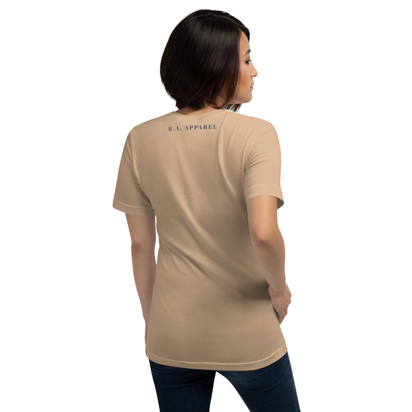 Twin Signal T-Shirt - Left Placement by R.A. Apparel, image 90, back view, Solid White Blend, size M, left placement.