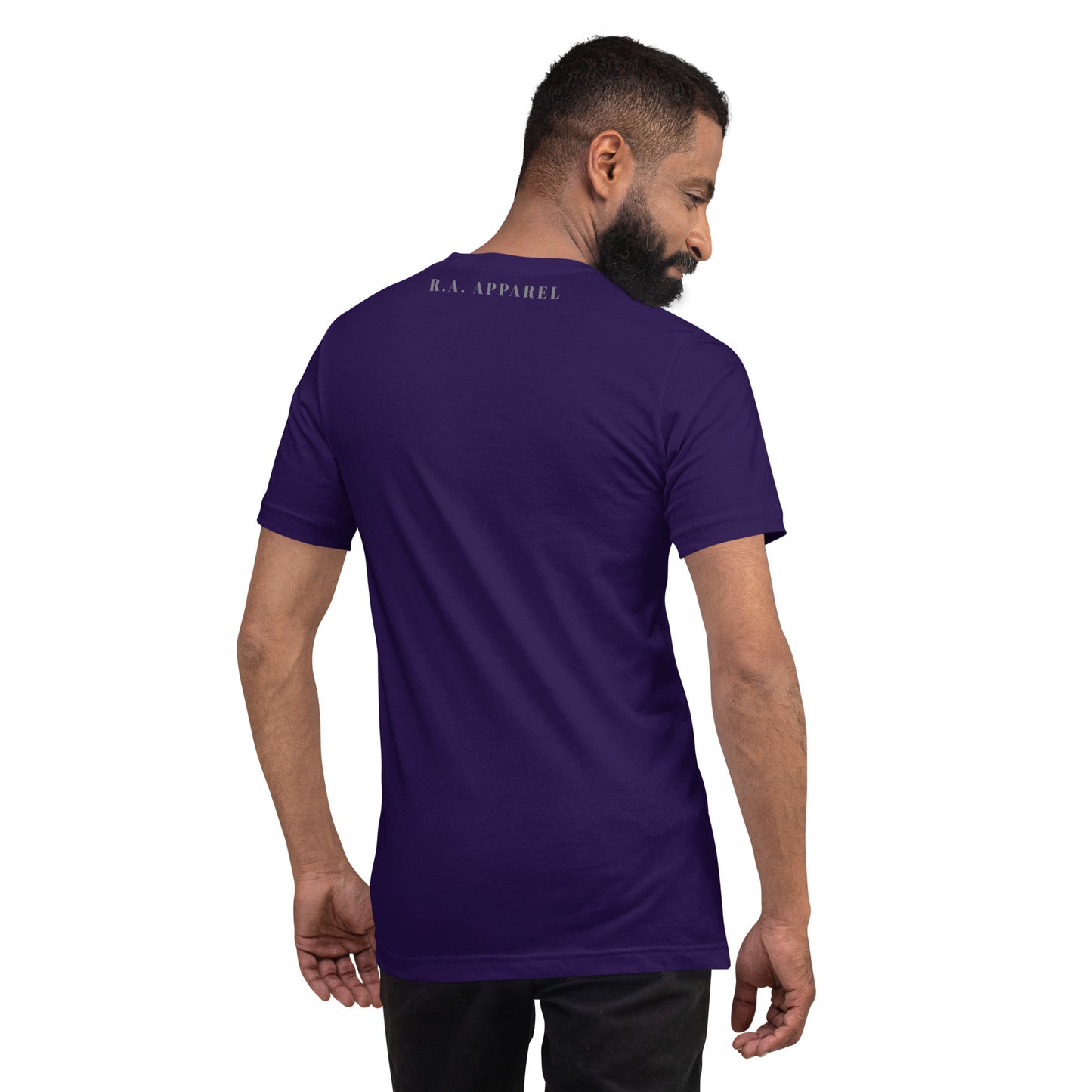 Petaline T-Shirt by R.A. Apparel, image 6, back view, Team Purple, size S, design placement.