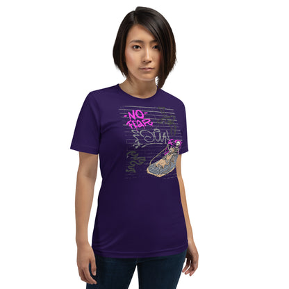 Fearless T-Shirt - Left Placement image 21: Oxblood Black version, size L with front view of the No Fear range.