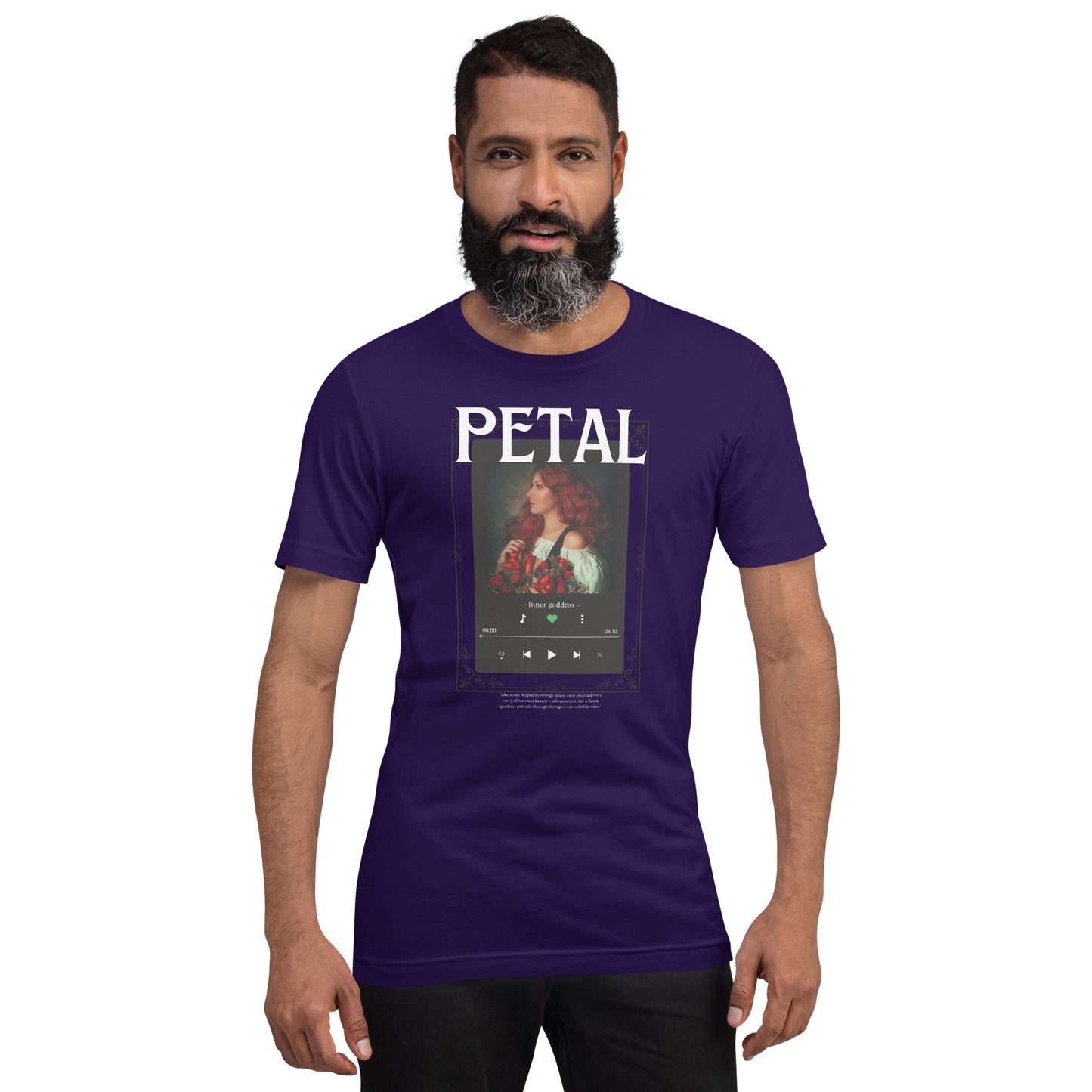 Image 5 of Black Heather Petaline T-Shirt, size 2XL, with Petal artwork visible in front view.