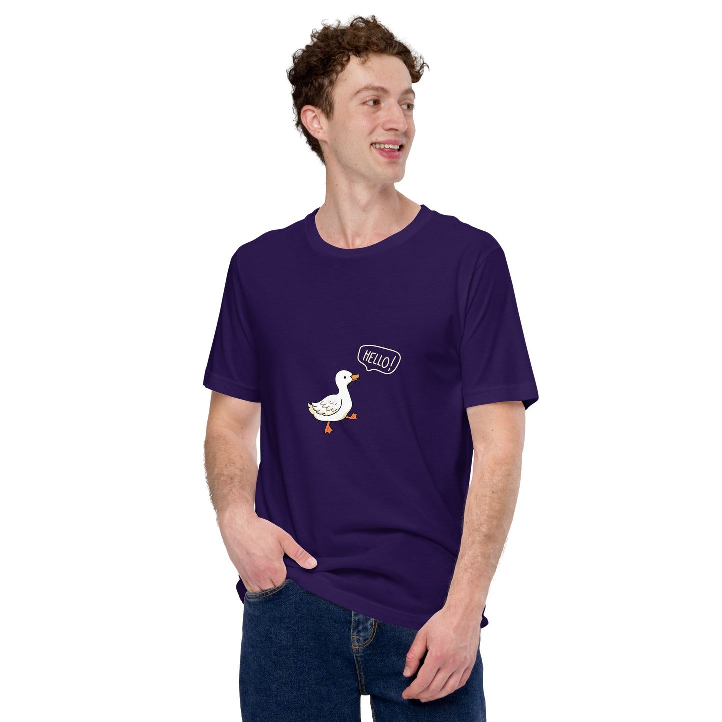 Image 11 of Team Purple Quacksy T-Shirt, size S, with Hello Duck artwork visible in front view.