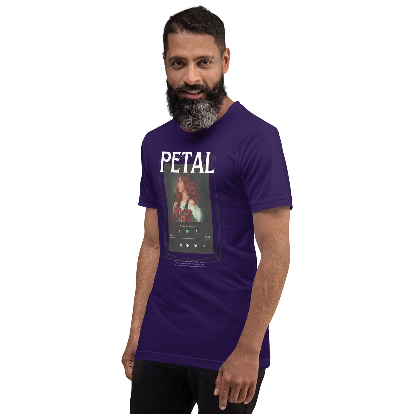 Image 7 of Team Purple Petaline T-Shirt, size M, with Petal artwork visible in front view, left-side angle.