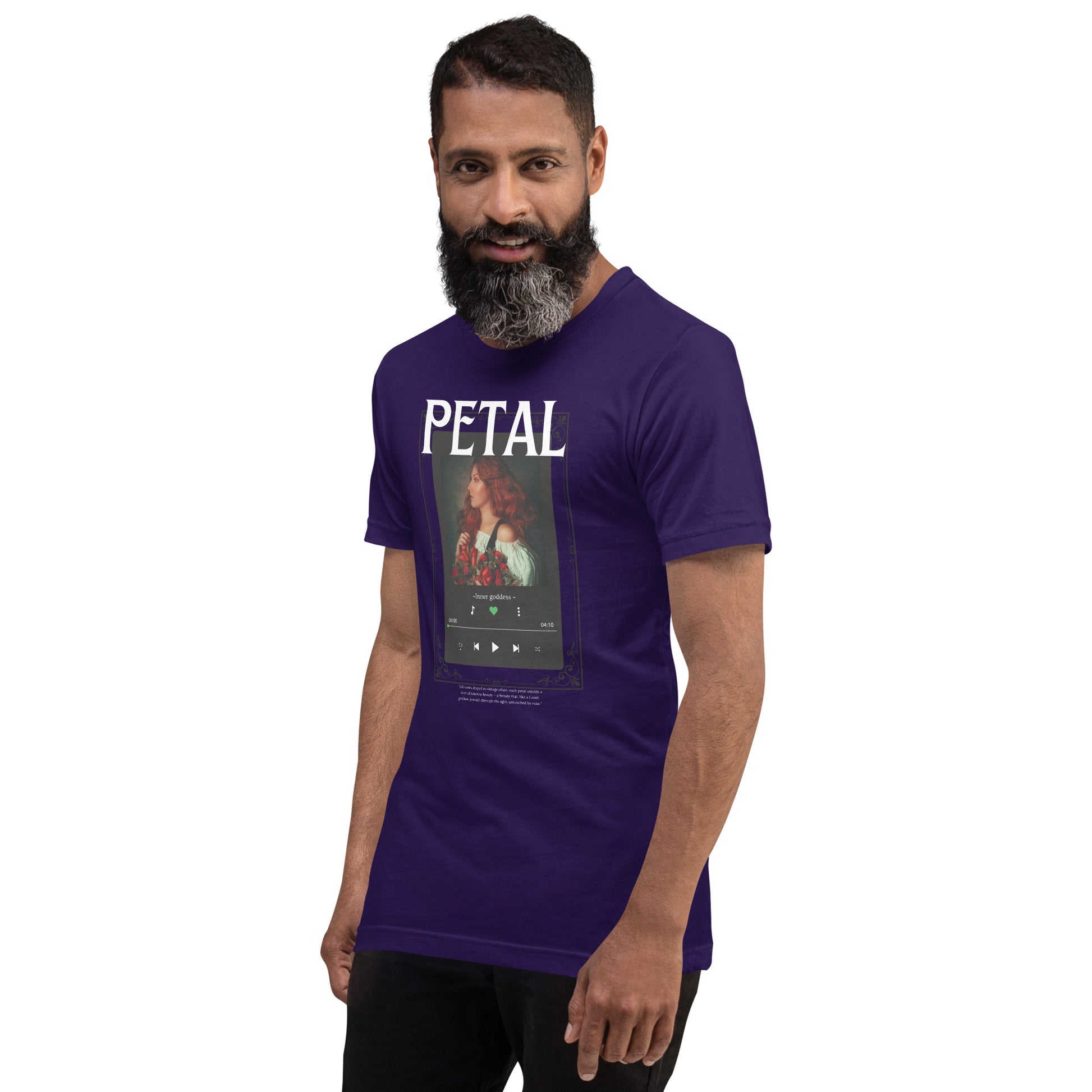 Image 7 of Team Purple Petaline T-Shirt, size M, with Petal artwork visible in front view, left-side angle.