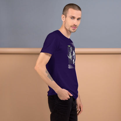 Equinoxe T-Shirt product image 12 in Team Purple, size M, with right-side angle and design placement.