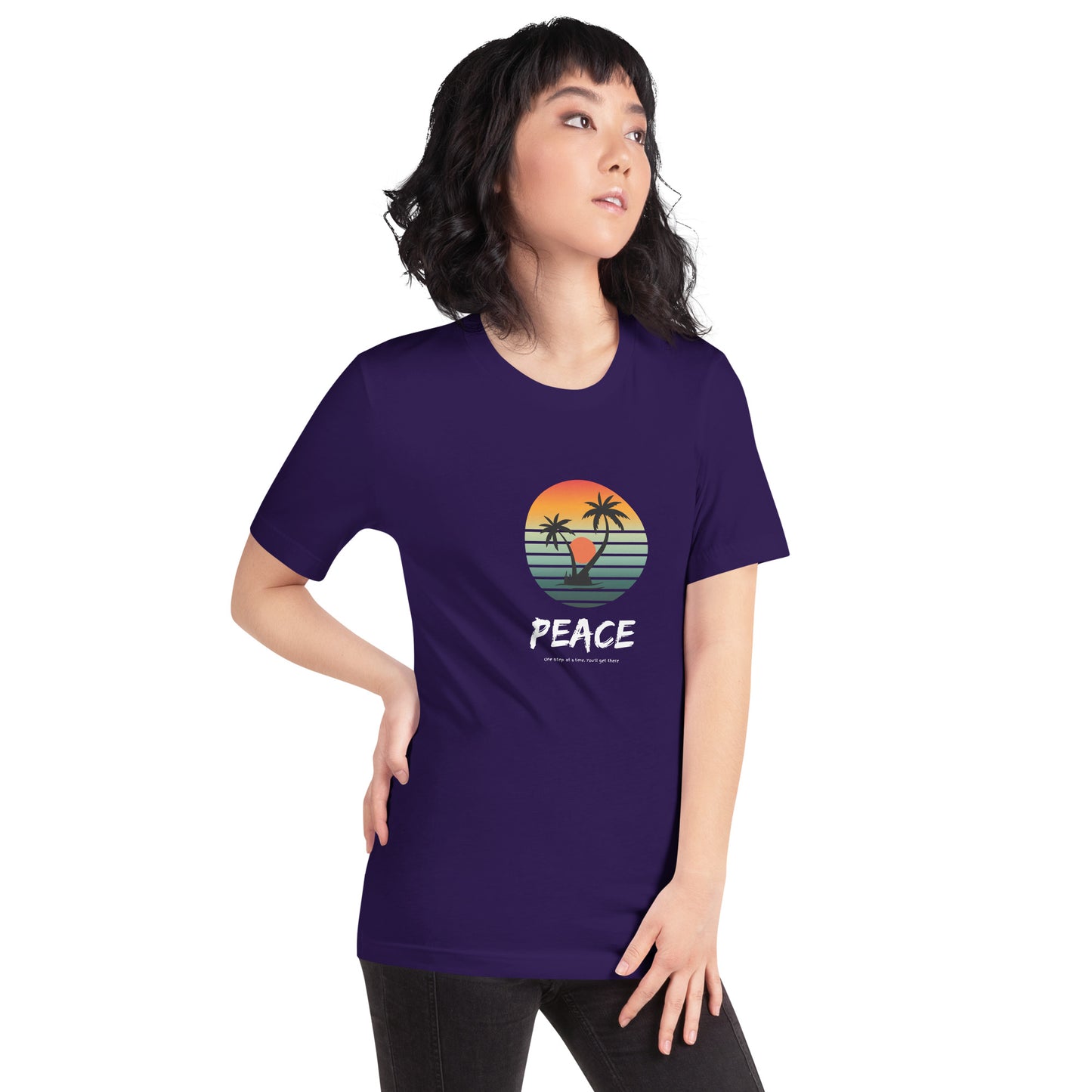 Quiet Peace T-Shirt - Left Placement by R.A. Apparel, image 14, front view, right-side angle, Vintage Black, size S, left placement.