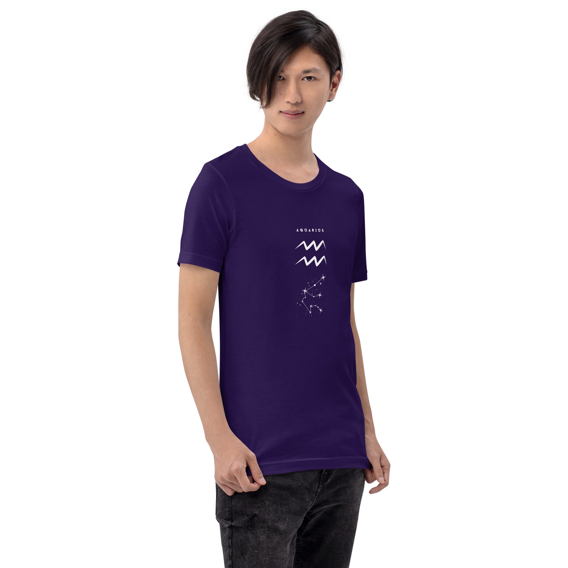 Waterbearer T-Shirt - Left Placement by R.A. Apparel, image 24, front view, right-side angle, Team Purple, size XL, left placement.