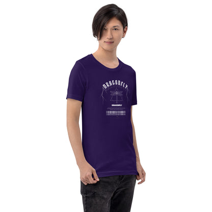 Dragonfly T-Shirt - Left Placement image 18: Oxblood Black version, size L with front view, right-side angle of the Dragonfly range.