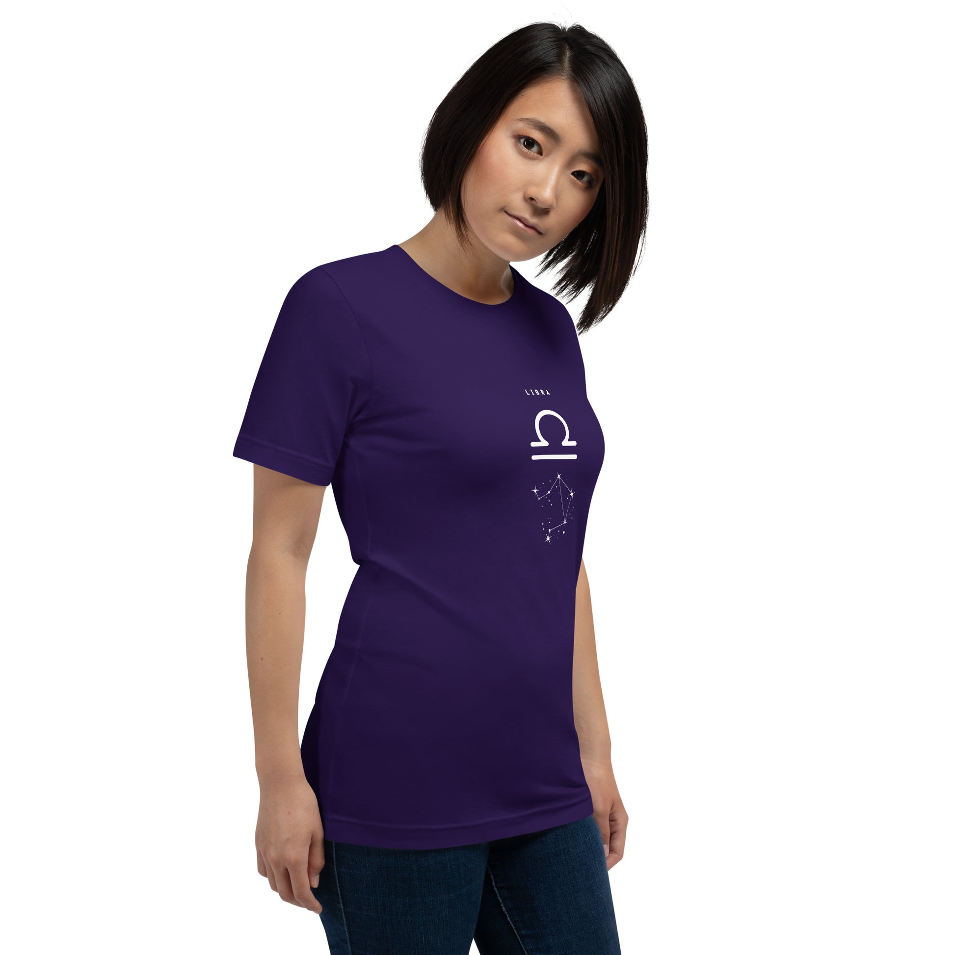 Balance Court T-Shirt - Left Placement image 20 in Team Purple, size 2XL, showing front view, right-side angle for the Libra design.