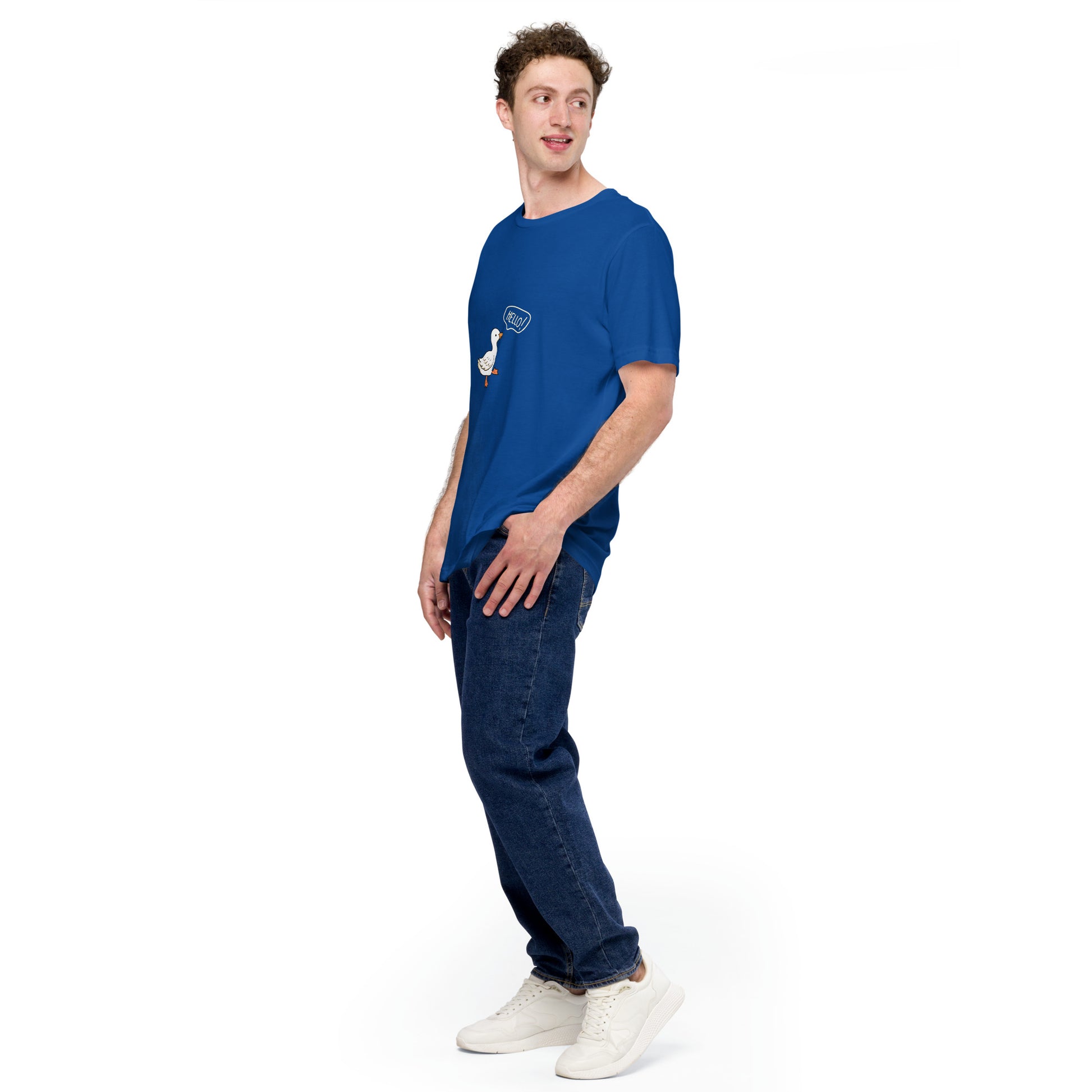 Quacksy T-Shirt by R.A. Apparel, image 33, front view, left-side angle, True Royal, size L, design placement.