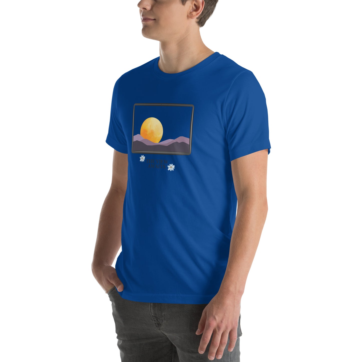 Image 40 of Heather Forest Avenor T-Shirt, size 2XL, with The View Awaits artwork visible in front view, left-side angle.