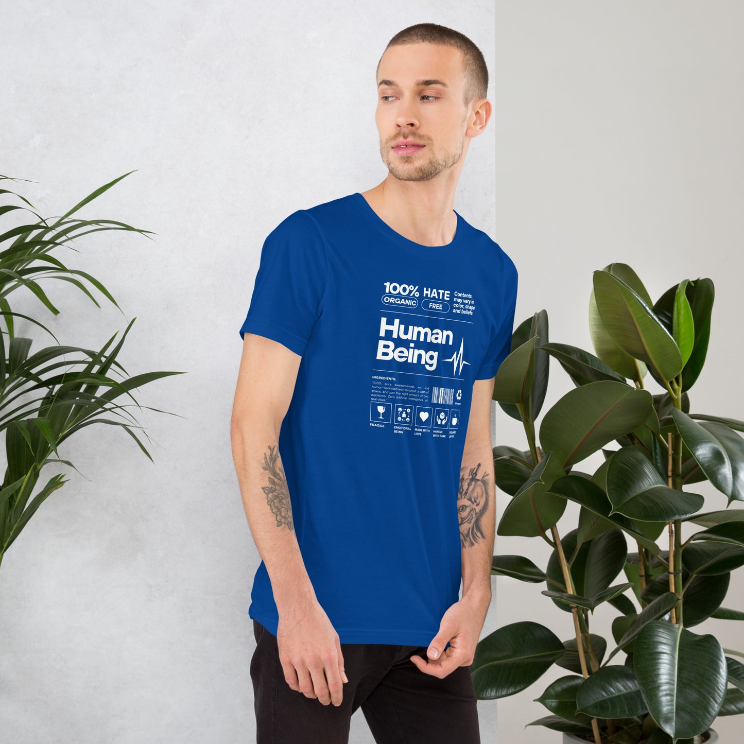Human Form T-Shirt - Left Placement image 6 in Black Heather, size 2XL, showing right-side angle for the Human Being design.