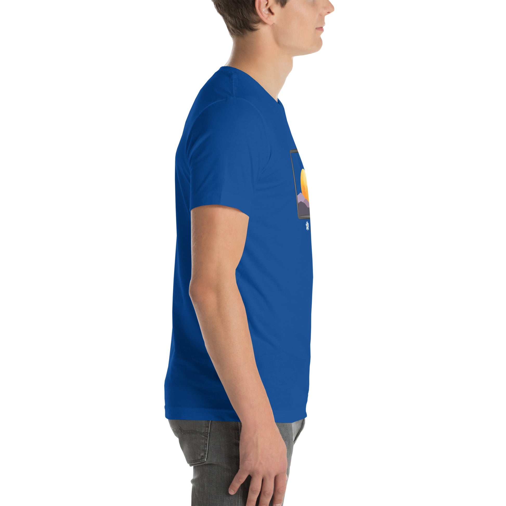 Avenor T-Shirt product image 41 in Berry, size S, with right-side angle and design placement.