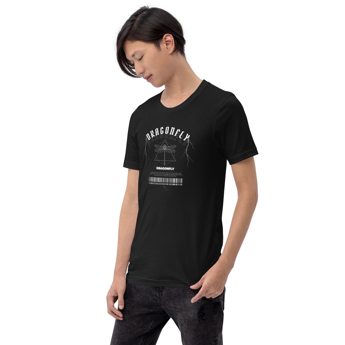 Image 40 of selected colour Dragonfly T-Shirt - Left Placement, with Dragonfly artwork visible in front view, left-side angle.