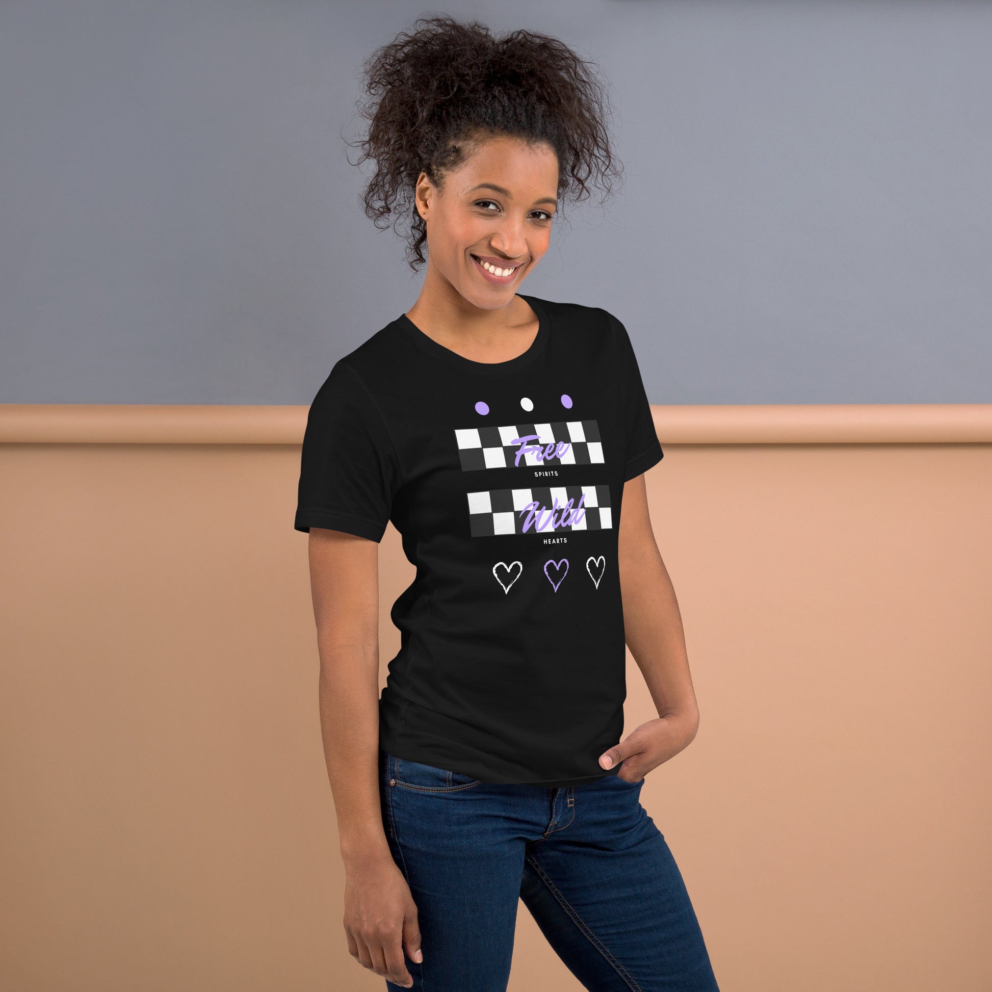 Freeborne T-Shirt - Left Placement image 32 in Heather Emerald, size M, showing right-side angle for the Free Spirits design.