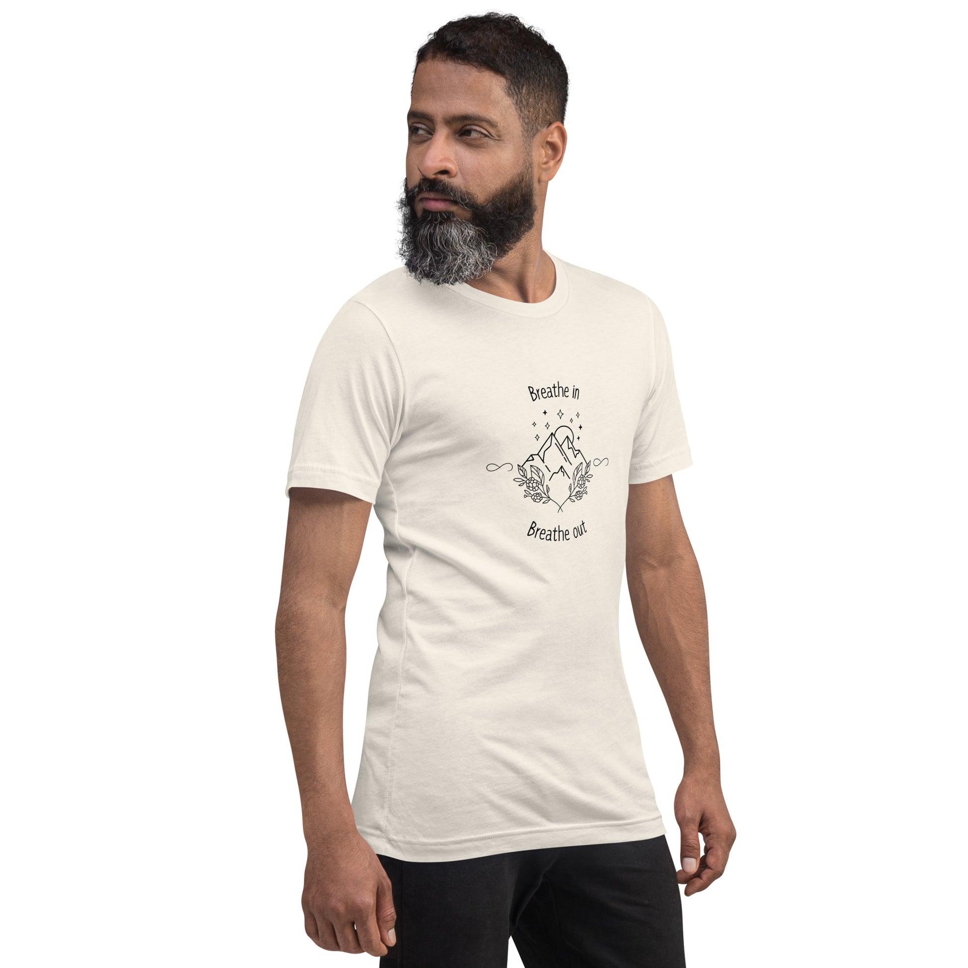 Exhale T-Shirt - Left Placement image 40 in Heather Mint, size XL, showing front view, right-side angle for the Breathe in and Breathe Out design.