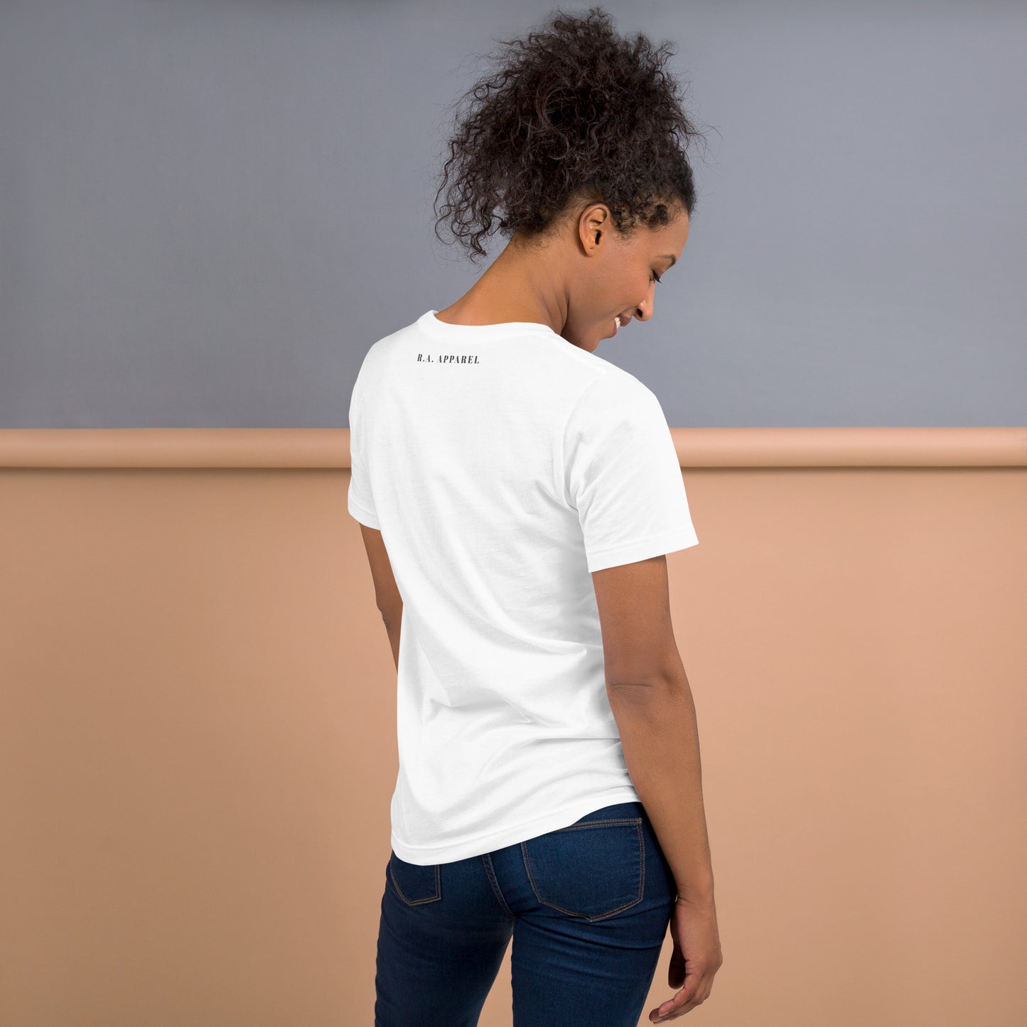 Boo Luxe T-Shirt - Left Placement image 3: Light Blue version, size M with back view of the Fa Boo Lous range.