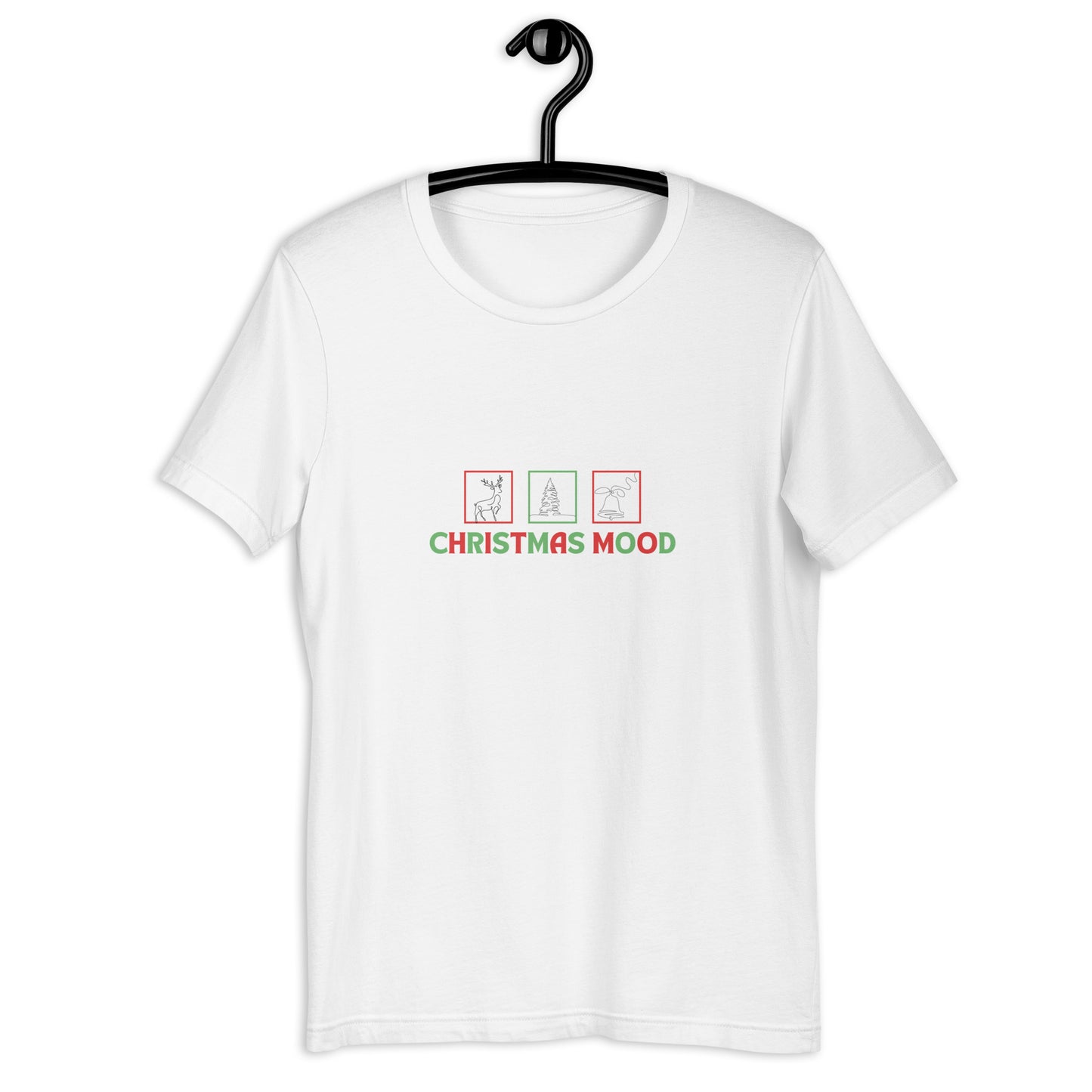 Festive Mood T-Shirt - Left Placement image 2: Heather Prism Peach version, size M with front view of the Xmas Mood range.
