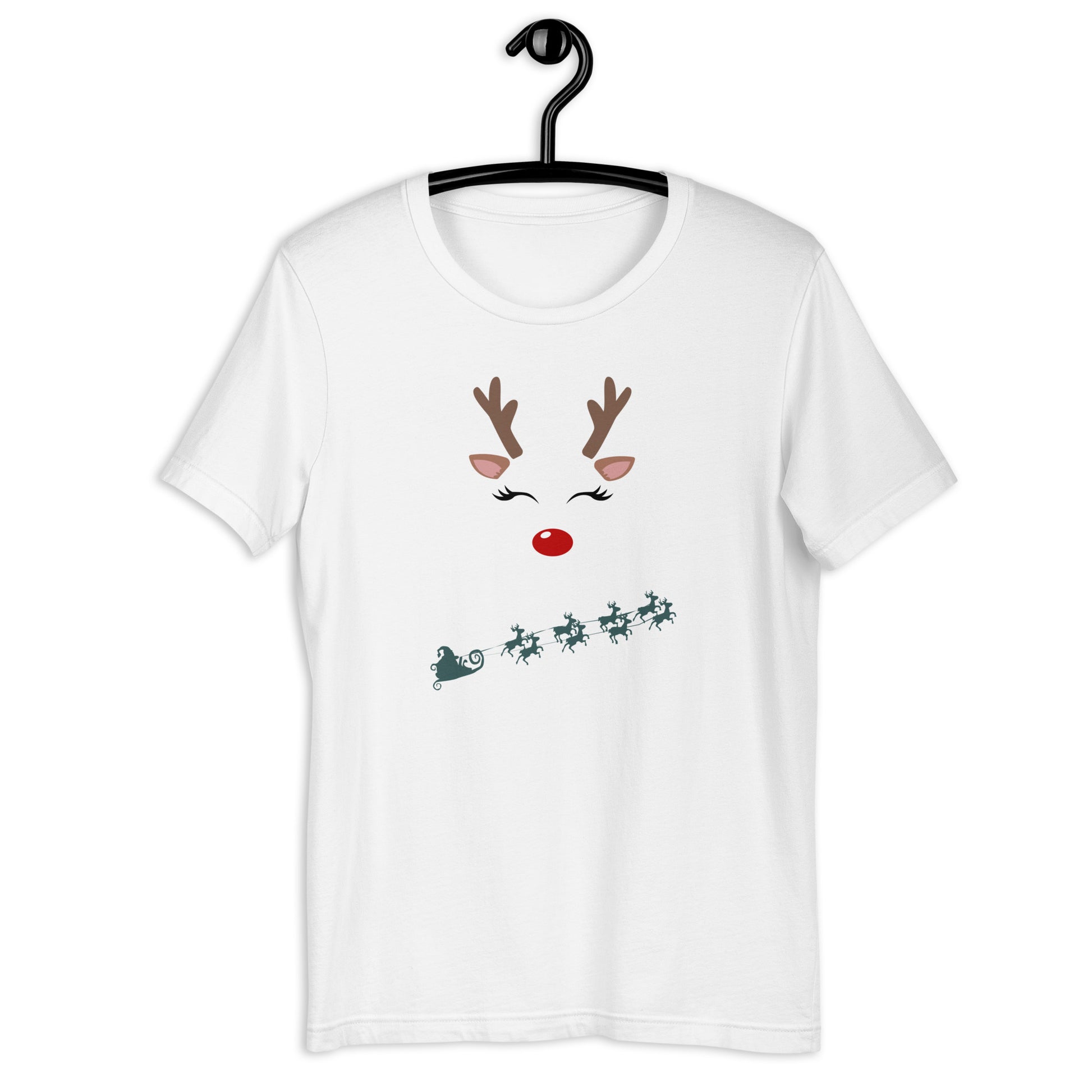 Northern Run T-Shirt - Left Placement image 2 in Heather Prism Peach, size M, showing front view for the Reindeer design.