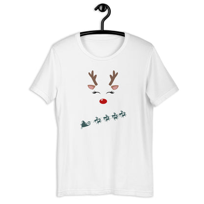 Northern Run T-Shirt - Left Placement image 2 in Heather Prism Peach, size M, showing front view for the Reindeer design.