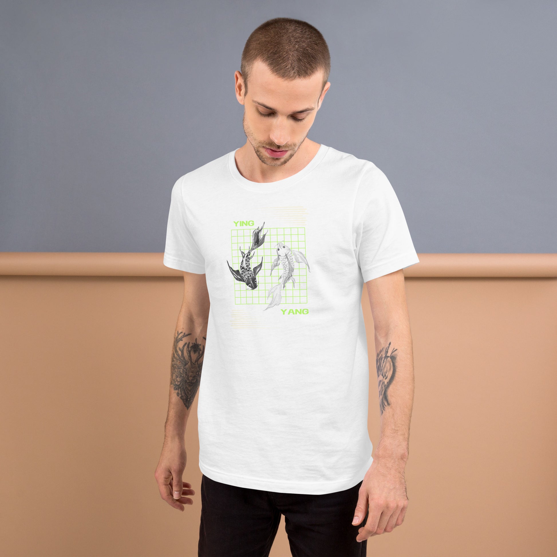 Equinoxe T-Shirt image 77 in Heather Yellow Gold, size M, showing front view for the Ying and Yang design.
