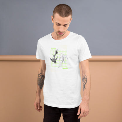 Equinoxe T-Shirt image 77 in Heather Yellow Gold, size M, showing front view for the Ying and Yang design.