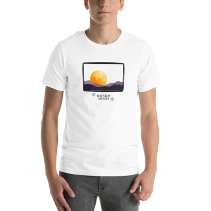 Image 115 of selected colour Avenor T-Shirt, with The View Awaits artwork visible in front view.