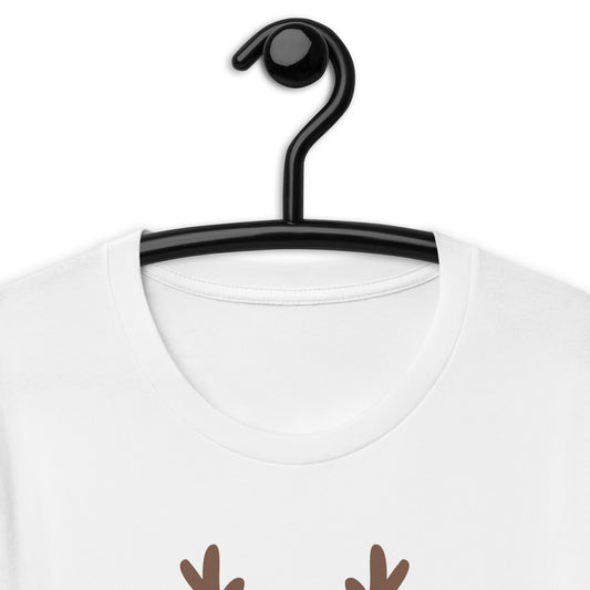 Northern Run T-Shirt - Left Placement image 1 in Heather Prism Peach, size S, showing product view for the Reindeer design.