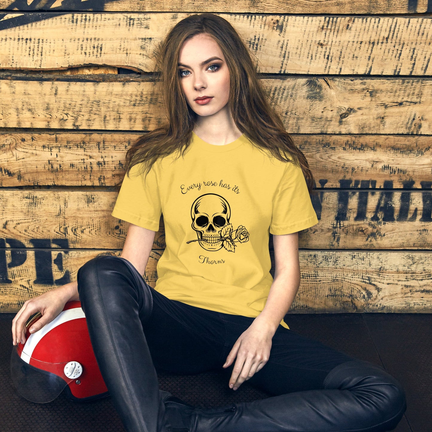Image 8 of Heather Prism Peach Rose & Bone T-Shirt - Left Placement, size S, with Skull and Rose artwork visible in front view.