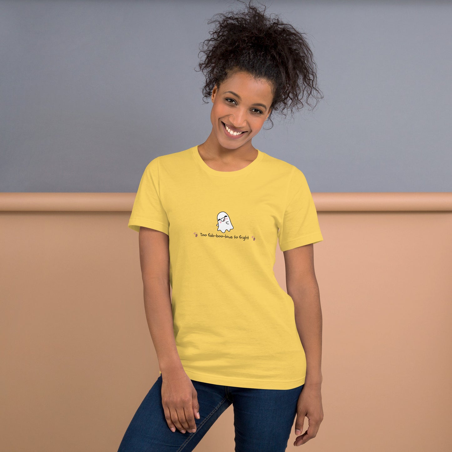 Boo Luxe T-Shirt - Left Placement image 22: Soft Cream version, size XL with front view of the Fa Boo Lous range.